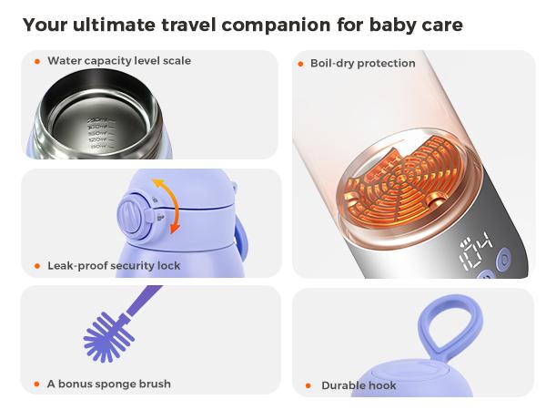 Momfann Portable Bottle Warmer for Travel, Dual Heating Modes for Breastmilk & Water On The Go, Portable Bottle Milk Warmer with Fast Heating & Long Battery Life, 12 Ounces Large Capacity