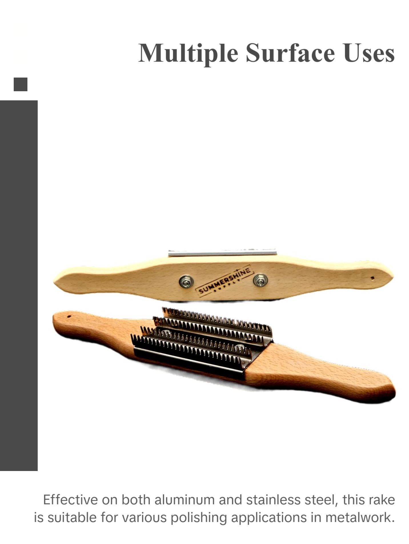 Buff Rake by SummerShine Supply with Wooden Handle and Metal Bands, Designed for Comfort and Versatile Use