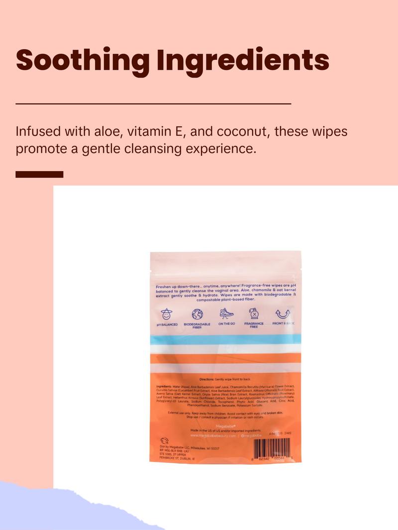 Megababe Megafresh Wipes | Unscented Cleansing Wipes for the Intimate Area | pH Balanced, Front & Back Use | 16 Individually Wrapped Wipes (Pack of 1)