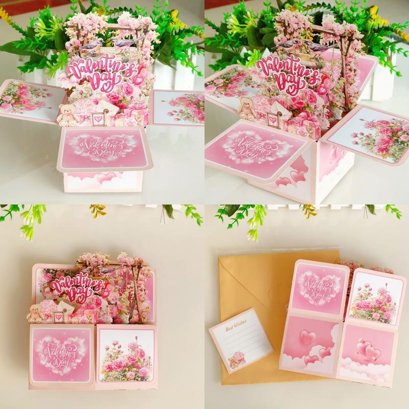 Valentine's Day Card, 3D Pop-Up Card with Flower Bouquet Keepsake Gift, Romantic Valentines Gifts and Flowers 2-in-1 Idea for Valentine, Birthday, Wedding, Anniversary, Wife Husband, Mom, Women, Him Her, Girlfriend Boyfriend