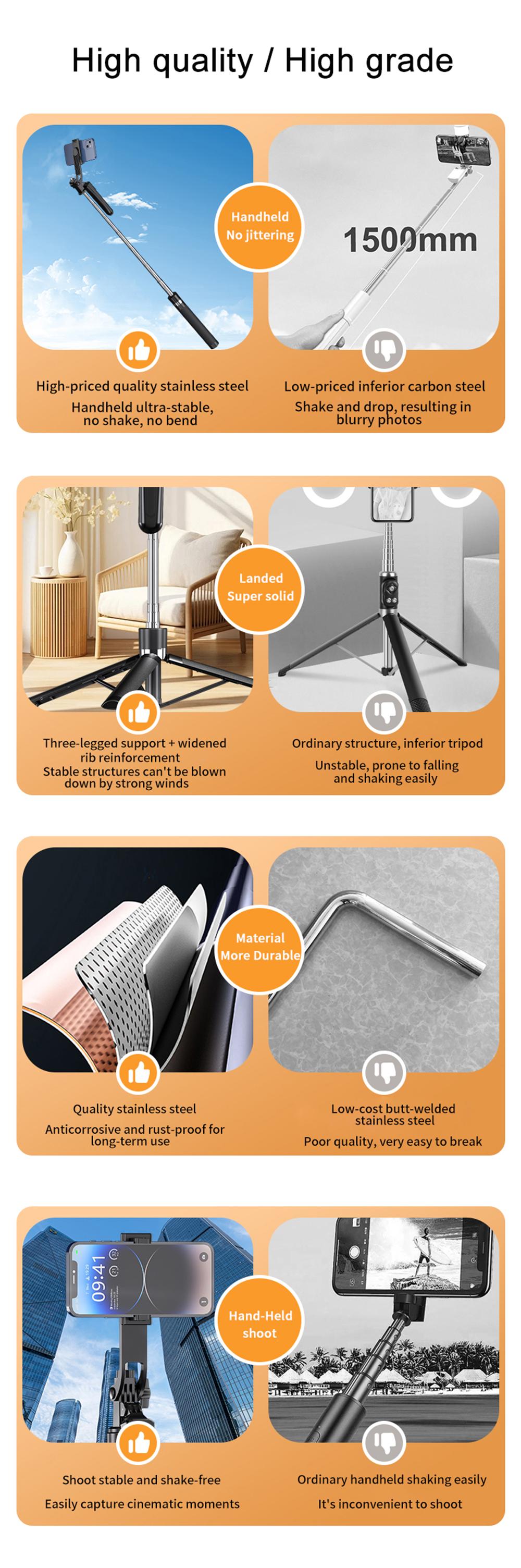 67" Selfie Stick Tripod with Bluetooth Remote & Fill Lights, Upgraded Stand for Selfies/Video Recording/Vlogging, Compatible with iPhone/Android