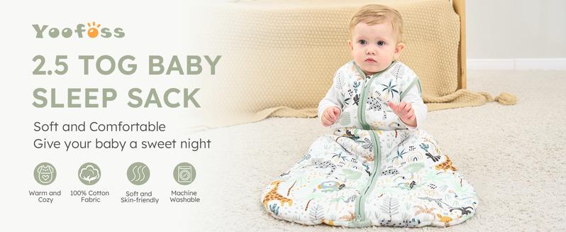 YOOFOSS Baby Sleep Sack Newborn 1.5/2.5 Tog Baby Wearable Blanket with 2-Way Zipper 100% Cotton Organic Fabric Winter Infant Sleeping Sack Warm Soft Comfy
