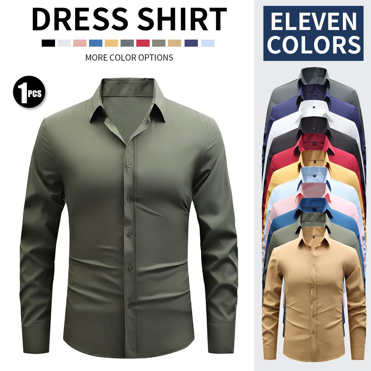 New Men's Business Lightweight Long Sleeve Shirt Stretch Wrinkle-Free Ice Silk Cool Dress Shirt
