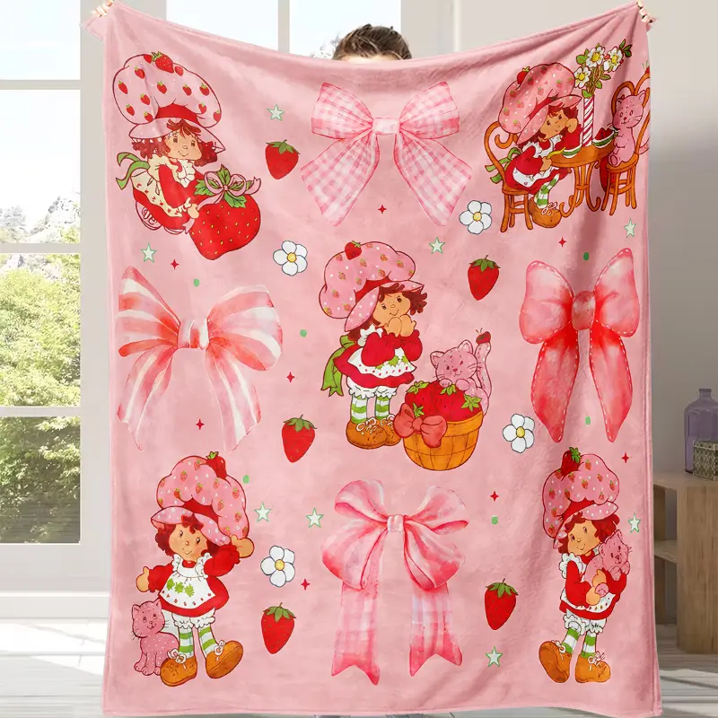 Countdown Sale! Ultra-Soft Flannel Throw Blanket - Colorful Cartoon Girl Strawberry Print, Machine Washable, Cozy Setup Decor for Indoor Home-Sofa, Ideal Gifts for Girlfriends & Loved Ones, Travel Bedding Linen, Housewarming, Home & Travel