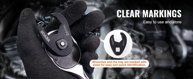 VEVOR Crowfoot Wrench Set, 1/2" and 3/8" Drive 15-Piece Crows Foot Wrench Set with PP Storage Case, Metric 8-24 mm, CRMO Steel and Manganese Phosphate Finish, for Mechanical Maintenance and Repairs VEVOR Crowfoot Wrench Set, 1/2" and 3/8" Drive 15-Piece Crows Foot Wrench Set with PP Storage Case, Metric 8-24 mm, CRMO Steel and Manganese Phosphate Finish, for Mechanical Maintenance and Repairs