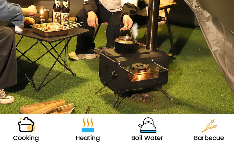 GARVEE Outdoor Portable Wood Stove, Tent Stove,Wood Burning Stove for Camping,Cast Iron Wood Stove,Tent Heaters for Camping, Includes Chimney Pipes ans View Glass,Ice-fishing, Cookout, Hiking, Travel