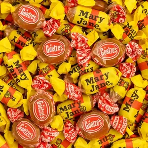 Goetze's Caramel Creams & Mary Jane Mix 1lb - Bullseyes & Peanut Butter Molasses - Retro Chewy Bulk Soft Candy