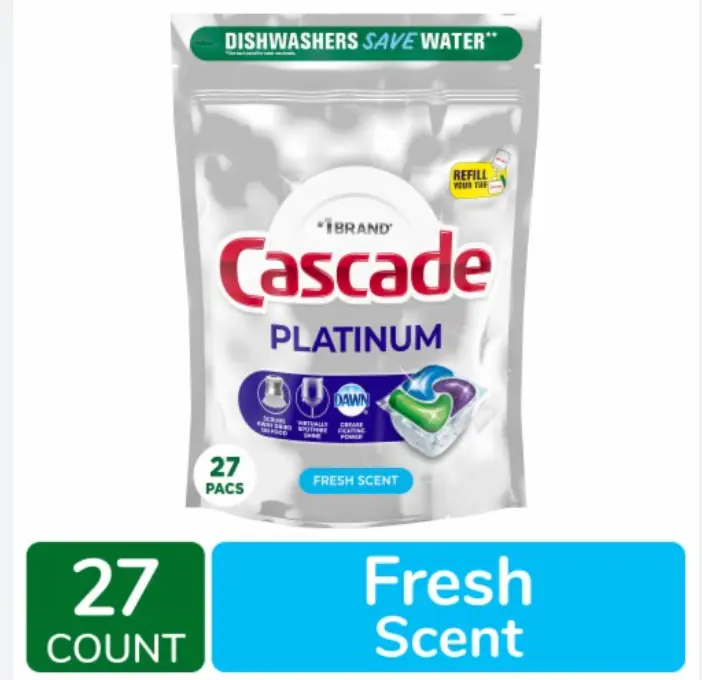 Cascade Platinum ActionPacs Fresh Scent Dishwasher Detergent Pods, 27 ct