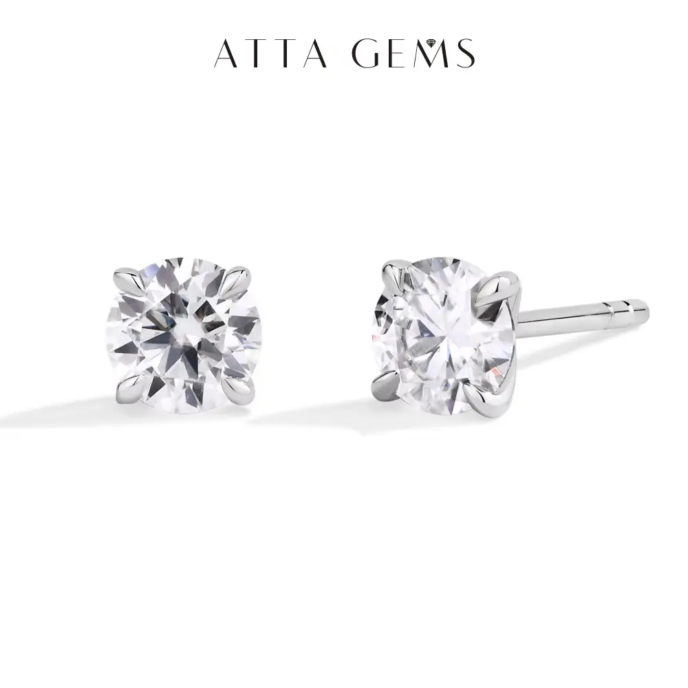 High Quality Lab-Created Moissanite Ear Studs, D/VVS1 Color Round Cut 0.5CT-1CT-2CT Classic 4-Prong Unisex Jewelry, Sparkling Hip Hop Wedding Earrings for Women (E036), High Quality Earrings, Earring For Women summerwins tiktokshopbacktoschool
