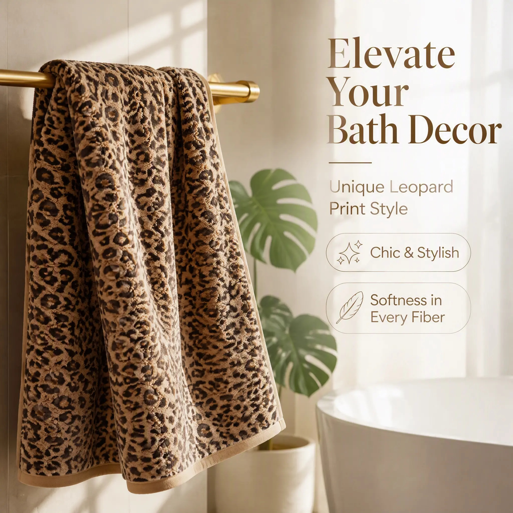 Leopard Print Coral Fleece Bath Towel - Soft, Thick, Absorbent, Lint-Free for Adult Home Use (Face & Bath Towel)
