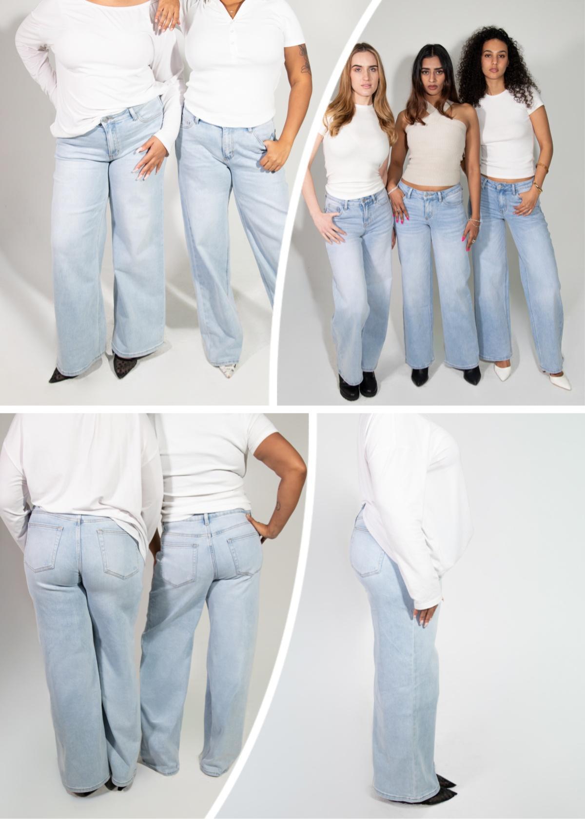 Magic ONESO Mid-low Rise Baggy Jeans Stretchy Wide Leg for Women Distressed Pants Womenswear Bottom 8001 Lady Basic Minimalist Comfortable Denim Tummy Control Curve Hugging Plus Size Regular Size BBL Spring Fashion Daily Outfits