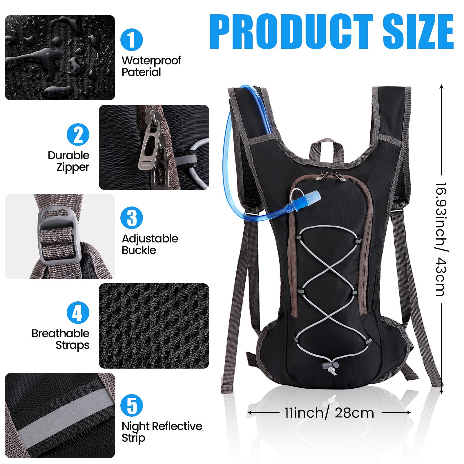 2pcs Running Hydration Vest - Lightweight Insulated Hydration Backpack with 2L Water Bladder, Adjustable Chest Straps and Reflective Water Backpack for Trail Running Marathon Race Hiking Cycling