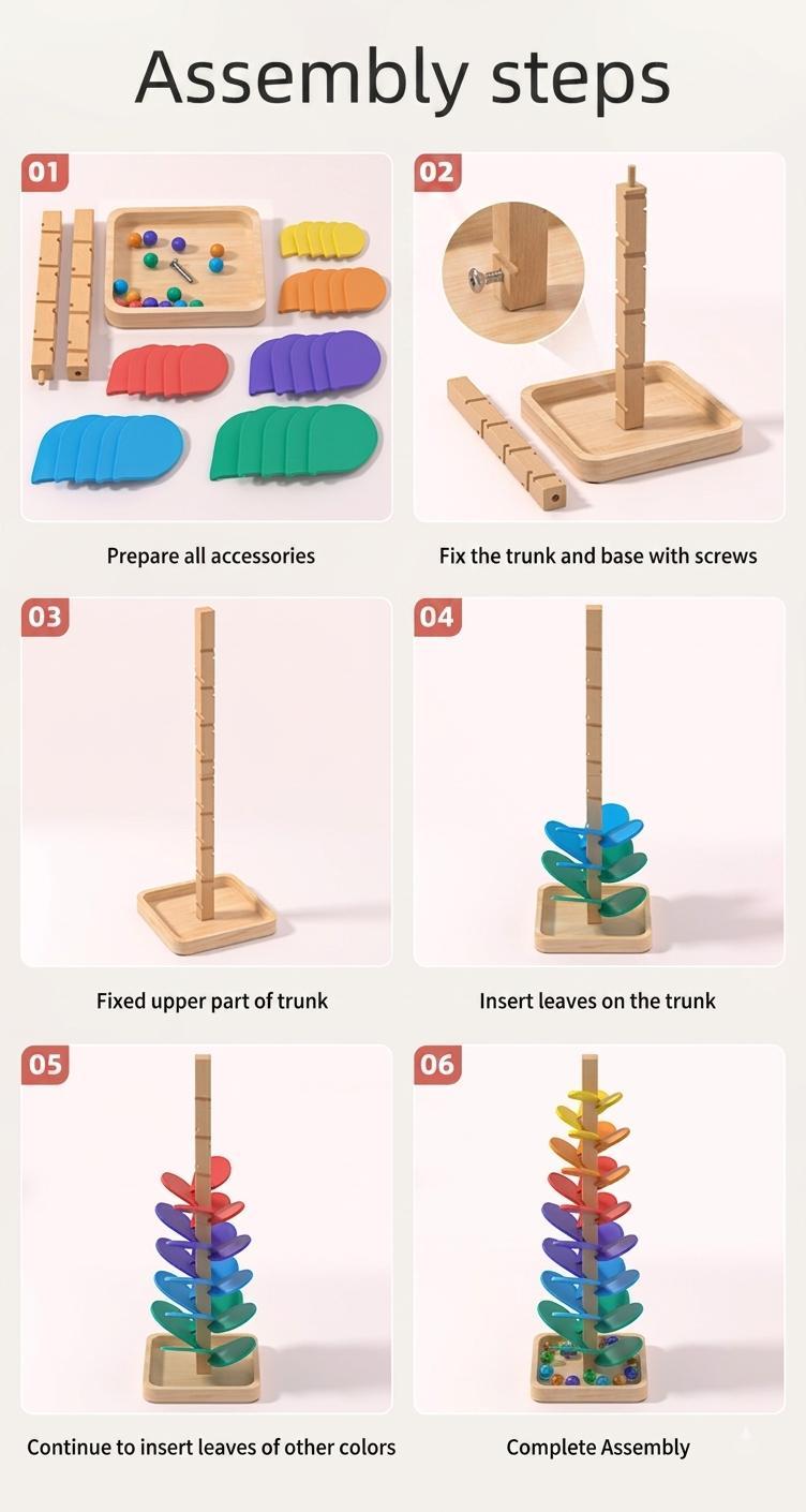 Rainbow Music Tree Wooden Marble Run Toy | Large 3cm Safety Marbles Wooden Sound Tree | Montessori Sensory Educational Toys for Toddlers Kids Boys Girls Birthday Gift (70cm)