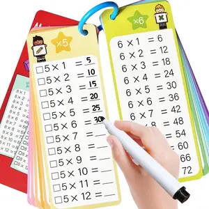 Multiplication Flash Cards 0-12 15PCS Times Table Flash Cards Chart with Dry Erase Markers Sorting Ring 1st 2nd 3rd Grades