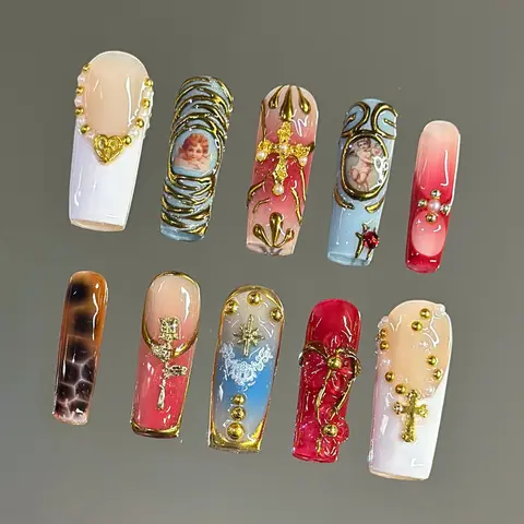 NailVesta ROSÉ ANGEL– 100% Handcrafted 3D Press-On Nails | Reusable, Long-Lasting, Salon-Quality black lace nail art nail art