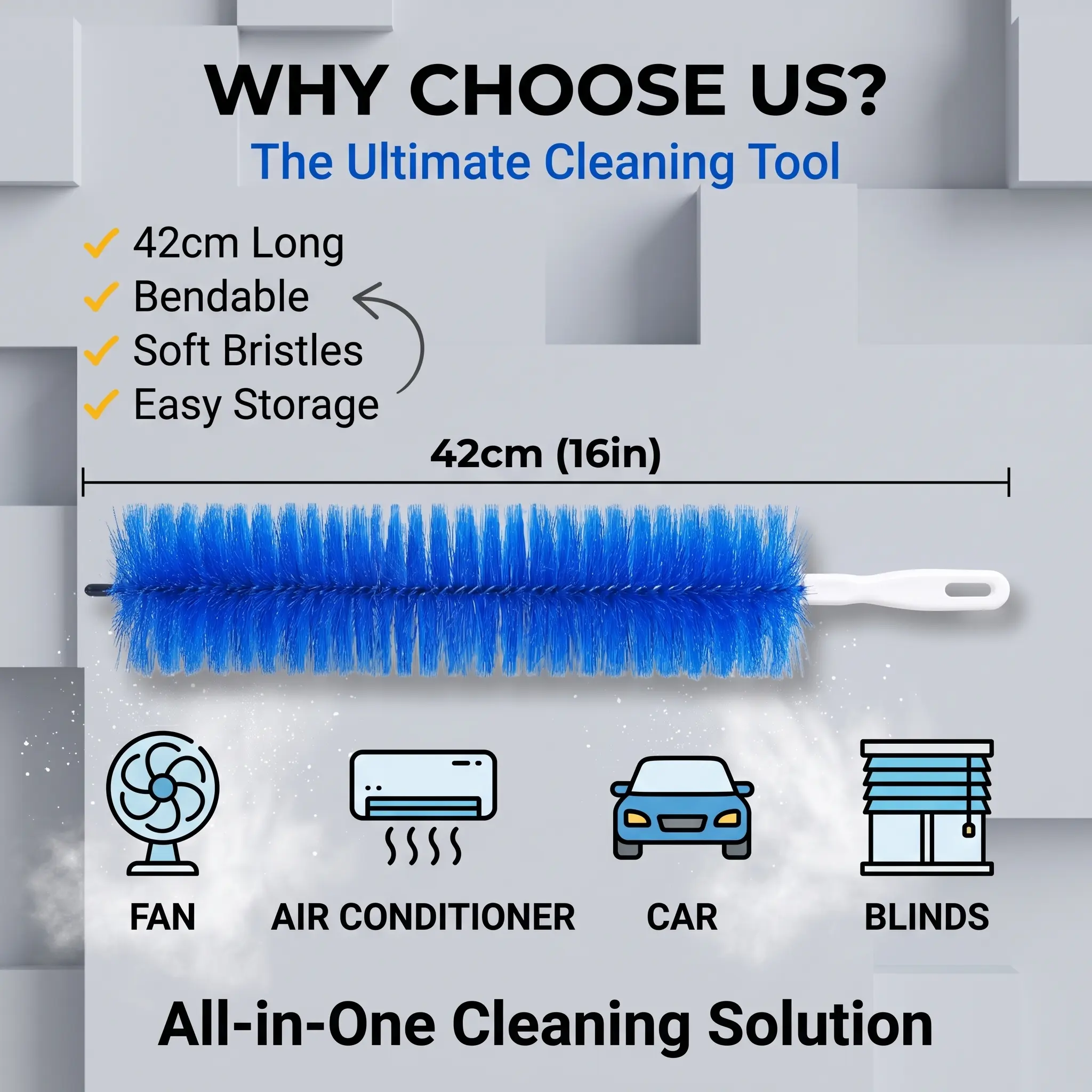 Flexible Bendable Fan Cleaner Duster, Reusable Washable Brush for Cleaning Hard-to-Reach Ceiling Fans, Air Vents, Blinds & Car Vents