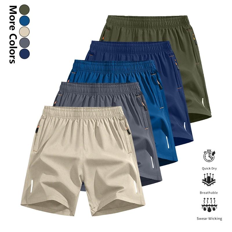 Men’s quick-dry outdoor sports shorts, 5-pack, featuring zippered pockets and a drawstring design, with reflective stripes; suitable for climbing, tennis, running, and other outdoor activities; performance running shorts; tennis sportswear; stylish design