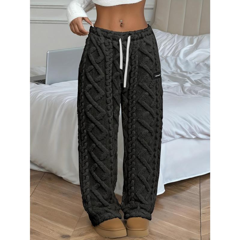 Women's Winter -Lined Casual Pants, Jacquard Fabric, Drawstring Waist, Suitable for Winter Home and Outdoor Wear
