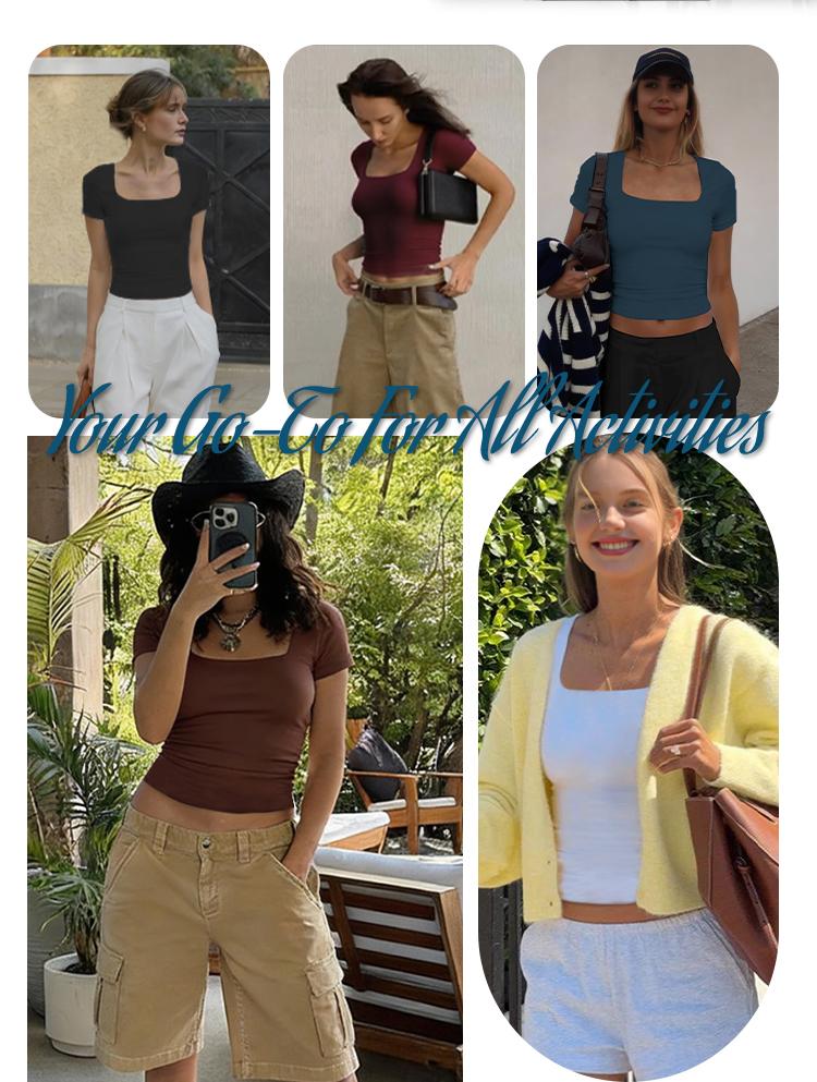 AUTOMET Women's 3 Pack short Sleeve Crop Tops Slim Fit Y2K Fashion Basic Layering Shirts Haze Blue White Black Minimalist Casual Korean Style Everyday Womenswear Short - Summer SpringStatements