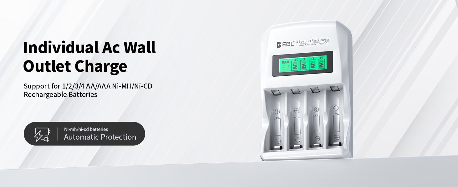 EBL Rechargeable AA AAA Batteries &  Individual Battery Charger Kit