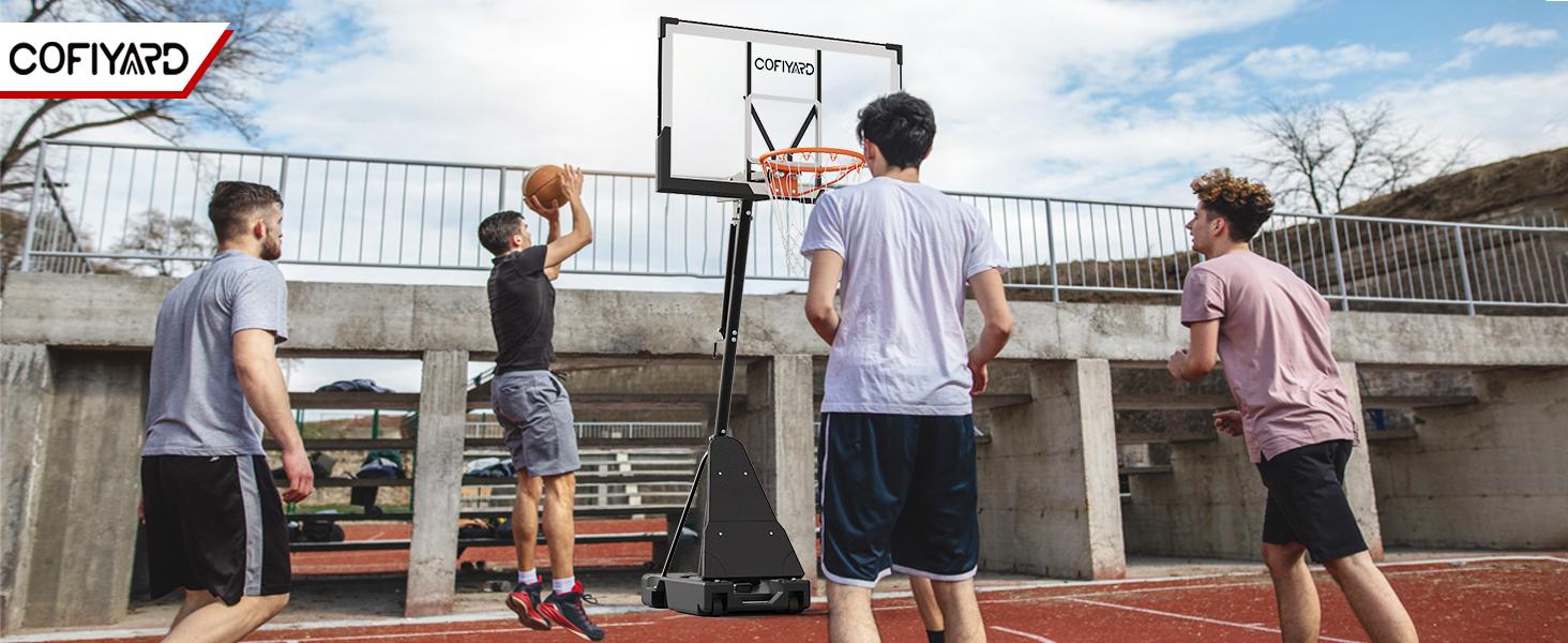 COFIYARD Outdoor Basketball Hoop 44/54-inch Shatterproof Backboard 5.25-10 Feet Height Adjustable Portable System with Wheels Durable for Teens & Adults SpringStatements COFIYARD Outdoor Basketball Hoop 44/54-inch Shatterproof Backboard 5.25-10 Feet Height Adjustable Portable System with Wheels Durable for Teens & Adults SpringStatements