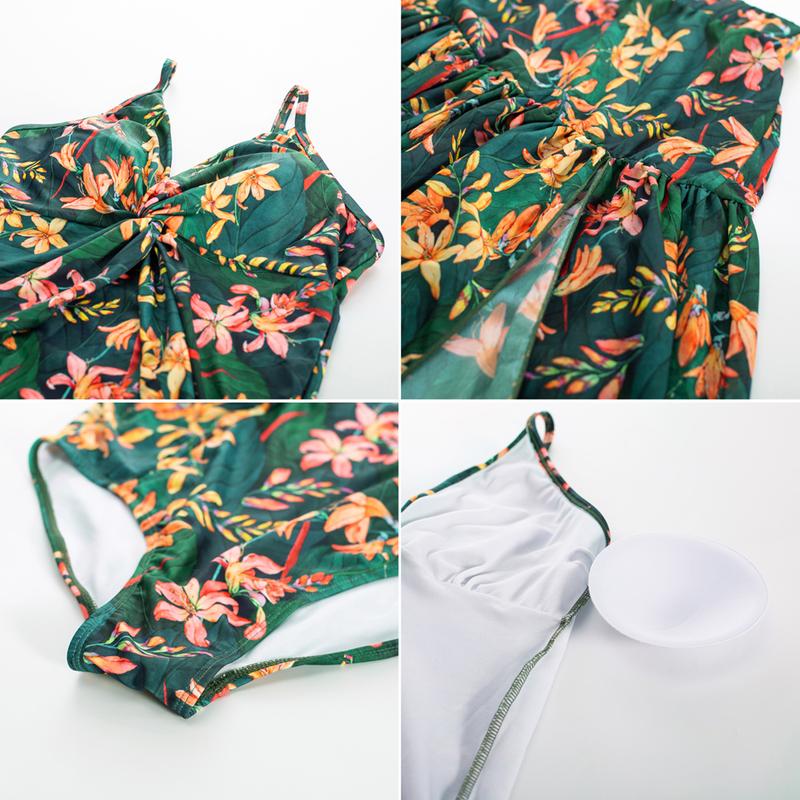 【Valentine's Day Limited】GRACE KARIN Women's Two-piece set Swimsuits with Cover Up Skirt Tummy Control V Neck Bathing Suits