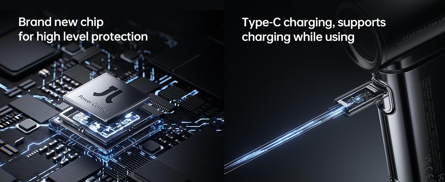 JISULIFE Life9 Chrome Portable Handheld Fan Turbo High Speed Cooling 18H 5000mAh Rechargeable Fashion Mini Fan Stylish Music Festival & Concert Accessory Valentines Day Gifts for Men Women