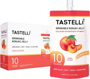 Tastelli Konjac Jelly Drink – Peach | Infused with Collagen, Vitamin C & Antioxidants | 10 Calories, Zero Sugar, Vegan | Drinkable Dessert Pouch, 150mL x 10 Pack