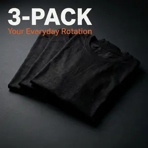 3 Pack | UndrDog Hemp & Bamboo T-Shirt for Men - PFAS Free, 4X Stronger Than Cotton, Fitted Crew Neck Tee, Breathable Moisture Wicking, Holds Shape 100+ Washes - Black