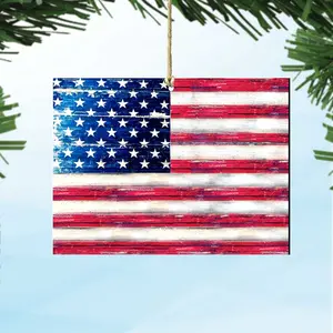Designocracy 8198911-S2 Artistic USA Flag Rustic Wooden Ornaments - 5x5.5 in., Set of 2, Christmas Holiday Decoration for Tree, Festive Home Gift