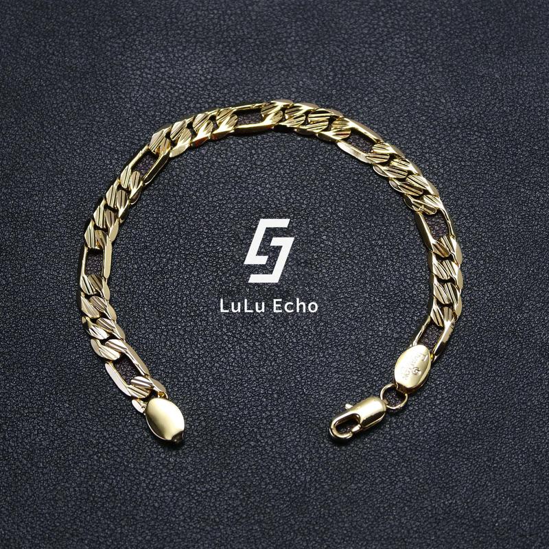 LuLuEcho No Faded 14K Gold Plated Figaro Chain Bracelet for Men, Covered with Gold Element, 3/4/6/6.5/7MM for Men Women Jewelry Gift for Men Women