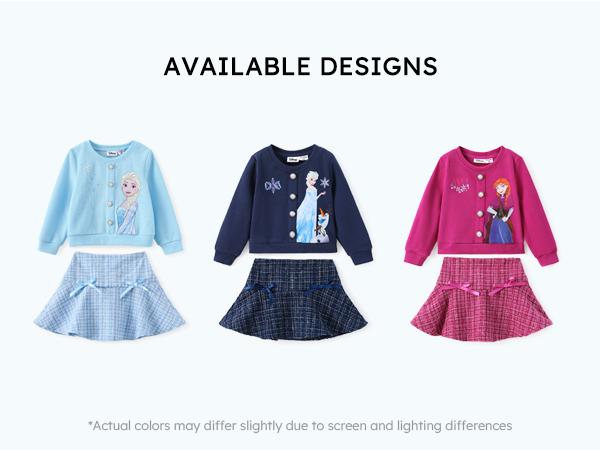 PatPat Disney Frozen Toddler Girl 2pcs Elsa Cotton Top with Tweed Bowknot Skirt Set Deep Blue Pearl Button Knit Top & Tweed Skirt Set for Children