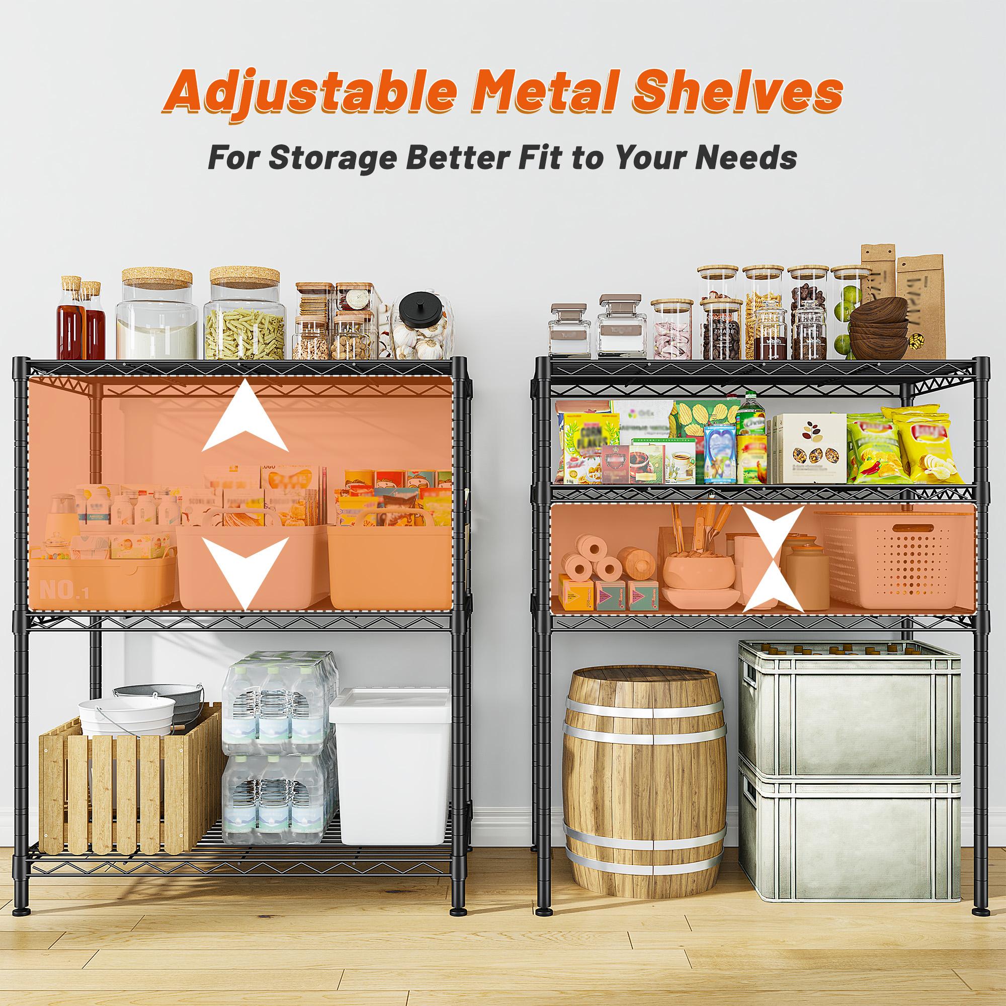 Raybee 3-Tier Adjustable Metal Wire Storage Shelves,Corner Shelf Storage Shelving Organizer Units for Kitchen & Garage,23.6''L×13.8''W×30''H,Standing Shelf Units