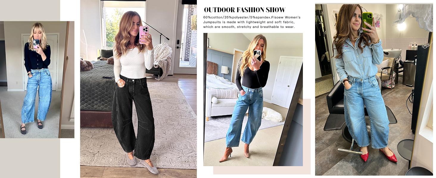 PiePieBuy Women's Vintage Boyfriend Jeans Baggy Wide Leg Denim Pants with Mid Rise Barrel Leg Ankle Length Loose Trouser Bottom Style Cute Blue Womenswear Casual Fit Fabric Pockets