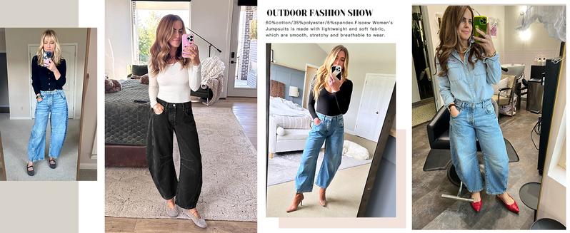 PiePieBuy Women's Vintage Boyfriend Jeans Baggy Wide Leg Denim Pants with Mid Rise Barrel Leg Ankle Length Loose Trouser Bottom Style Cute Blue Womenswear Casual Fit Fabric Pockets