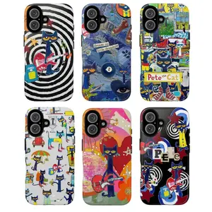 Tough Phone Case for iPhone 11, 12, 13, 14, 15, 16, 17 Pro Max Plus – Colorful Retro Pete Cat Funky Disco Art Design, Anti-Drop, Waterproof, Shockproof, Scratch-Resistant Full Protection with Glossy Finish