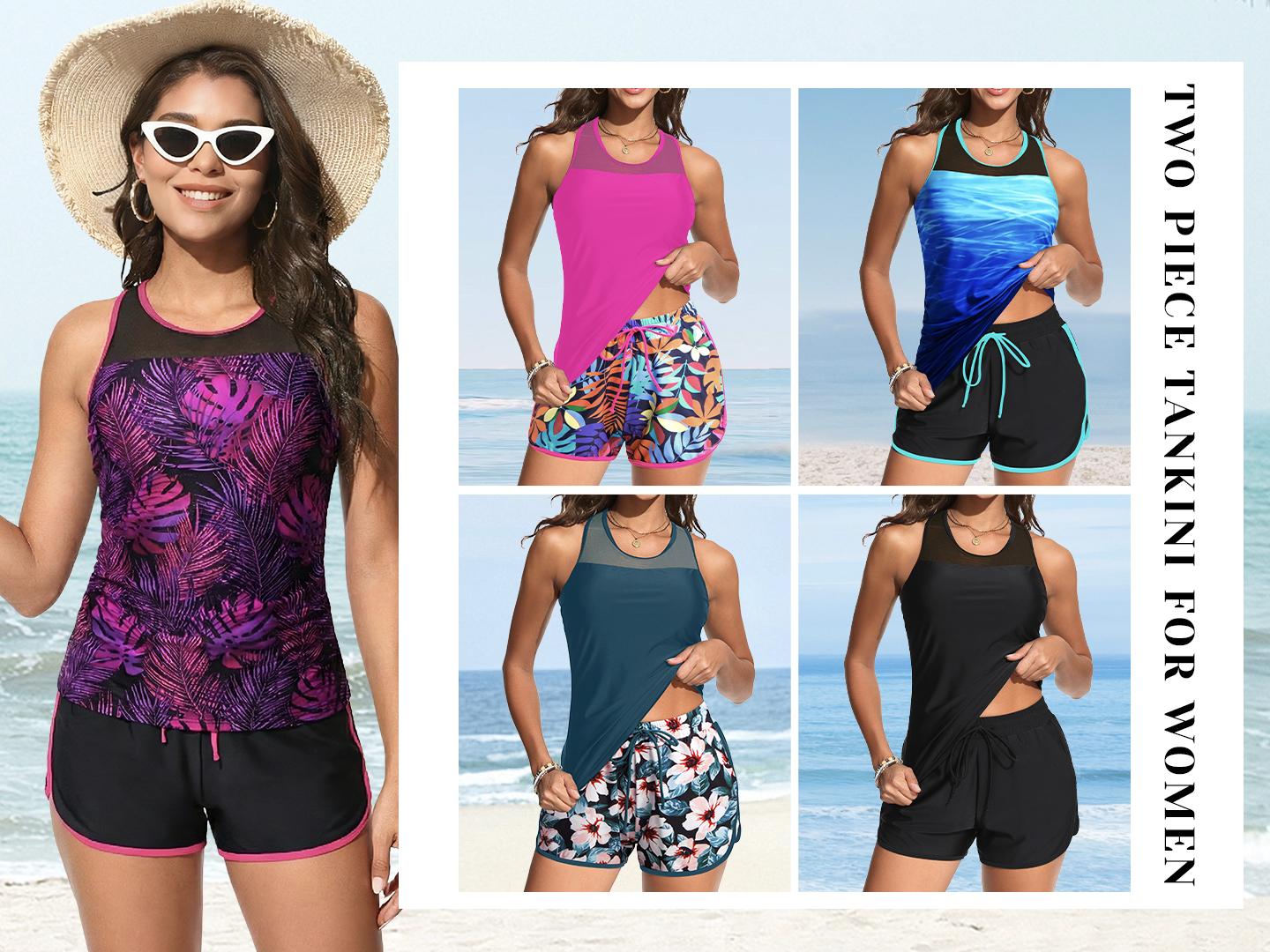 Aqua Eve Women Tankini with Shorts - Tummy Control Two Piece Swimsuit High Neck Bathing Suit with Pockets 2026 Swimwear