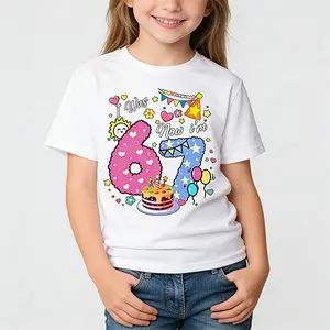 Kids Cute 67 Number Graphic Print Short Sleeve T-Shirt Comfortable Soft Cotton Casual Fashion Tee Tops for Boys Girls Daily Wear Summer Outfits