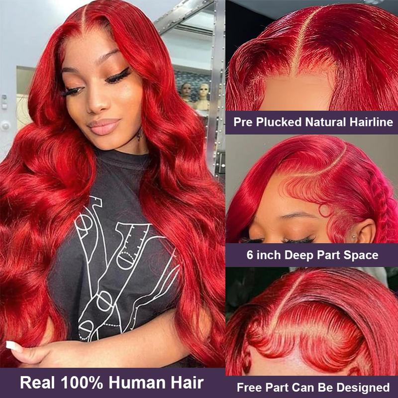 Black Friday [28Inch Only $99.99] Stybee Red Body Wave Human Hair Wigs 200% Density HD Glueless 13x6 HD Lace Frontal Wigs Colored Wigs 613 Blonde Ginger Pink Red 40inch Long Wigs