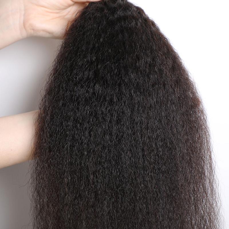 Megeen Human Hair Yaki Straight Bundles 12A 100% Human Hair Natural Black Human Hair Extensions Kinky Straight Full and Thick Remy Hair Bundles Brazilian Hair Weave