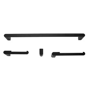 Globe Electric 4-Piece Matte Black Bathroom Hardware Kit, Towel Bar, Toilet Paper Holder, Towel Ring, Robe Hook (1-Pack)