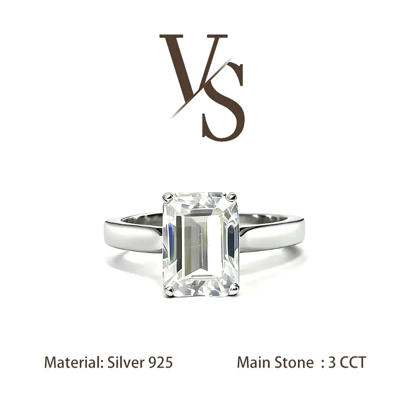 [Venus Jewelry] Synthetic Moissanite 3 CCT Thick Band Solitare Design VVS 1 D Color Solid Silver 925 Solitare Ring