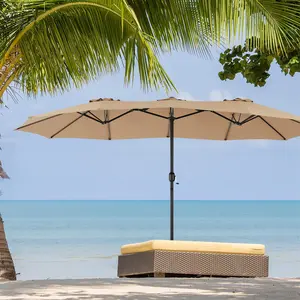 15ft Large Rectangle Patio Umbrella with Included Base – Outdoor Table Umbrella for Deck, Market & Backyard, Spacious 15ft Rectangle Canopy to Shade Large Patio Tables, Decks or Gathering Areas
