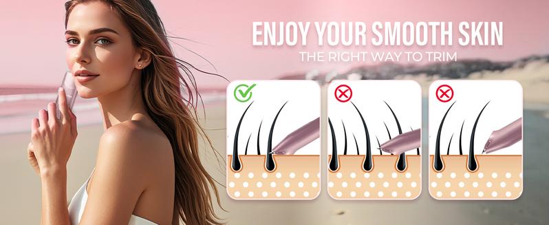 Bikini Trimmer for Women, Akunbem Electric Shaver and Razor Rechargeable 2-in-1 Body and Facial Hair Removal Double Head for Painless Trimming of Pubic Face Underarm Legs, IPX7 Waterproof, pink Soft Blades Smooth