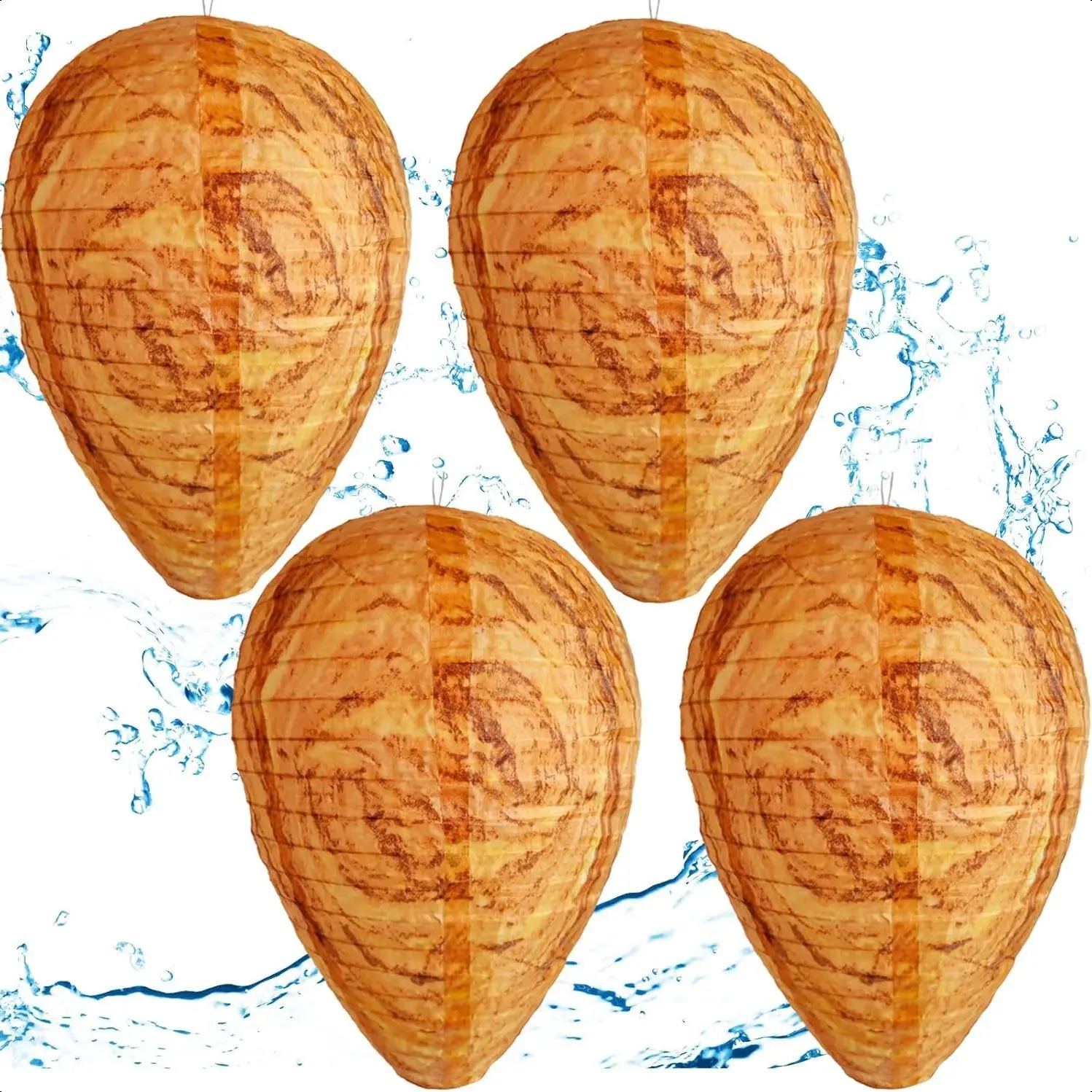 4pcs Durable Wasp Nest Decoy (11in x 8.7in), Outdoor Effortless Hanging Fake Hornet Nest, Non-Toxic Eco-Friendly Natural Wasp Repellent for Patio, BBQ to Preserve Peace (Garden Supplies, Home Improvement Decor)