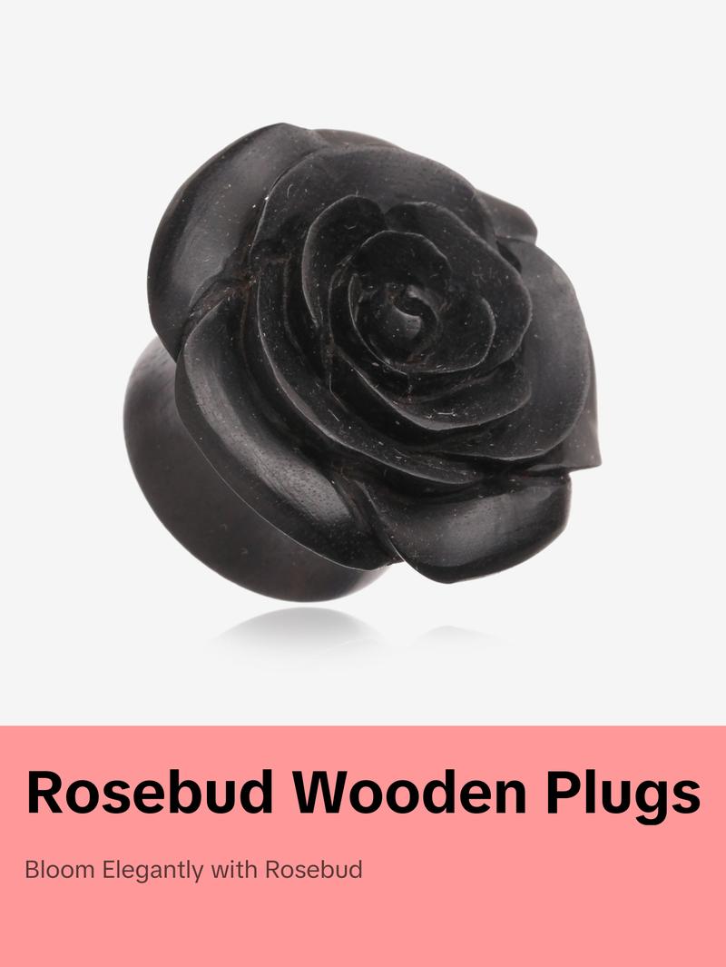 A Pair of Rosebud Full Bloom Arang Wood Double Flared Plug