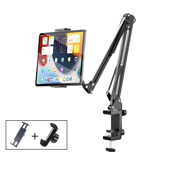 Tablet Stand iPad Stand for Desk Mount [Ultra Sturdy 2 Clamps]  Holder for Bed Gooseneck Phone Tablet Holder Mount fits iPhone Kindle 4-12.9" Device