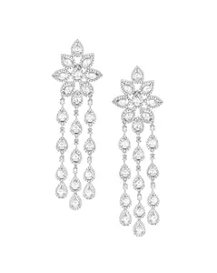 Kimaya White Gold Plated CZ Chandelier Earrings | Modern South Asian Jewellery