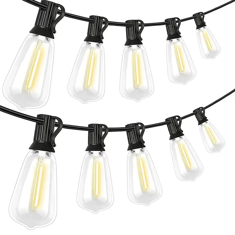 50ft Waterproof Outdoor Solar Powered String Lights - ST38 Edison Bulb Design, Easy Install Hanging Lights for Garden, Camping, Party to Brighten Your Area, Enhance Your Outdoor Space