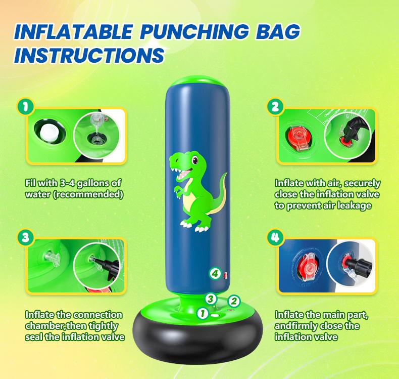 48-Inch Stable No-Leak Inflatable Dinosaur Punching Bag, QP0 Kids Outdoor Play Toys, 3-6 Year-Old Boys & Girls Karate/Taekwondo Practice Set, 48-Inch Stable No-Leak Inflatable Dinosaur Punching Bag, QP0 Kids Outdoor Play Toys, 3-6 Year-Old Boys & Girls Karate/Taekwondo Practice Set,